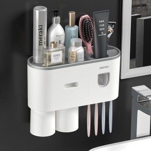Meidong Toothbrush Holder with Toothbrush Dispenser-Multifunctional Wall Mounted Space-Saving  automatic Toothpaste Squeezer Kit for Bathroom and Washroom